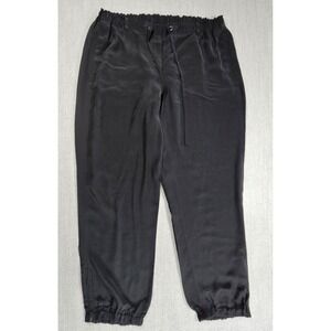 Eileen Fisher Tapered Leg 100% Silk Pants Black Drawstring Elastic Waist Sz S